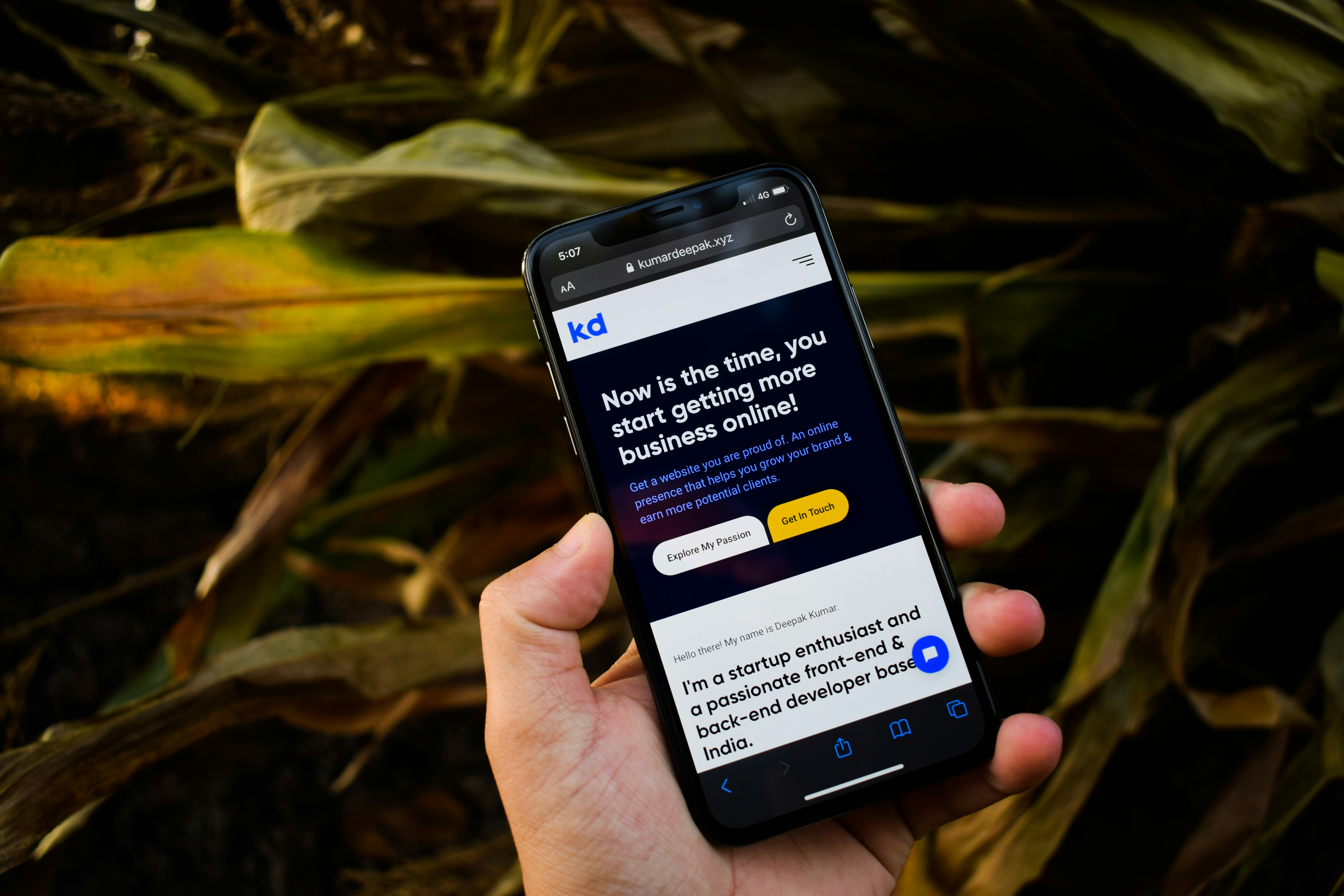Professional website displayed on a mobile phone